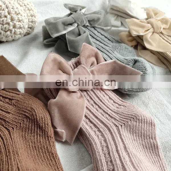 2020ins Children Spain Autumn and Winter New Big Bow Woolen Baby Socks Solid Color Tube Socks photo-5