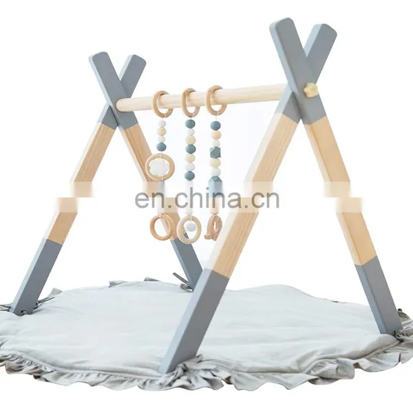 Baby Newborn Gift Gym Wooden Infant Activity Gym with Mat Baby Play Gym