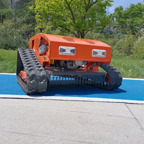 Hybrid Industrial Rubber Track 800Mm Rechargeable Battery Wheeled Remote Control Lawn Mower photo-3