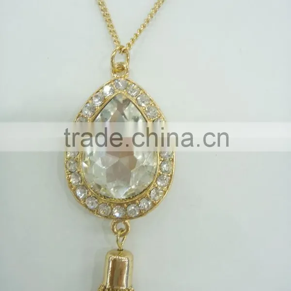 FASHION TEAR DORP STONE PENDANT CHAIN TASSEL NECKLACE EARRING SET photo-2