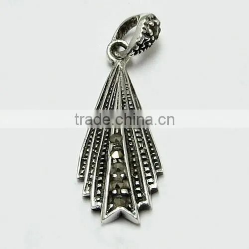 Delicate Marcasite Black CZ Pendant, Fancy Silver Jewellery, Gemstone Silver Jewellery photo-2