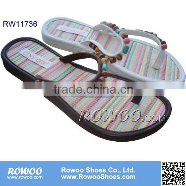 Fashion High Quality Ladies Straw Beaded Slippers