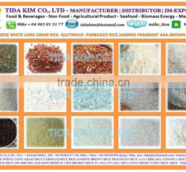 PARBOLIED RICE - VIETNAMESE WHITE LONG GRAIN RICE - TIDA KIM - GLUTINOUS - JASMINE BROWN RICE FRAGRANT