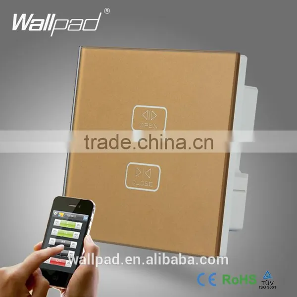 High End WIFI Curtain Switch Wallpad Gold Crystal Glass Wireless 2 Gang 2 Way WIFI Controlled Touch Curtain Window Wall Switch