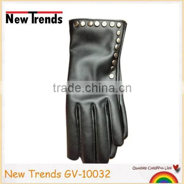 Fancy Black Leather Gloves With Studs