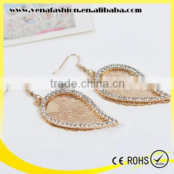 Pot Leaf Shape Diamonds Gold Silver Color Leaf Earring photo-2