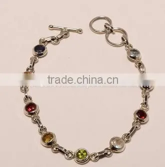 B0027-STERLING SILVER MULTI STONE BRACELET 11.18