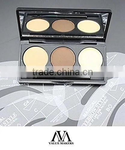 3 Color Eye Brow and Eyeliner Cake Kit Makeup Eyebrow Powder Palette With Eyebrow Brush photo-2