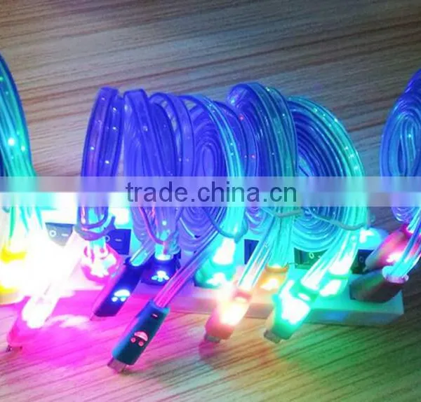 Hot Colorful Smiley Emission Led Light Data Micro Usb Cable Flat Noodle Cable For Htc / Samsung / Huawei Made In China photo-4