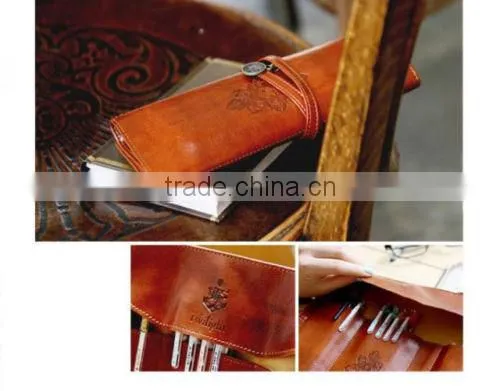 Vintage Retro Roll Leather Make Up Cosmetic Pen Pencil Case Pouch Purse Bag photo-3