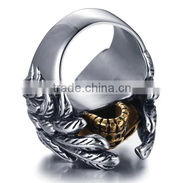 Gold Silver Vintage Gothic Wing Biker Surgical Stainless Steel Skull Ring for Man photo-6