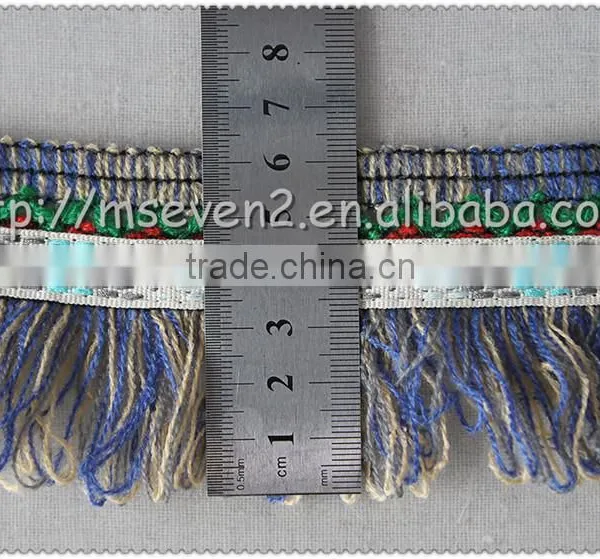 6.3cm Polyester Fringe Tassel, Woolen Fringe Trimming With Jacquard, Decorative Jacquard Tape for Garment photo-2