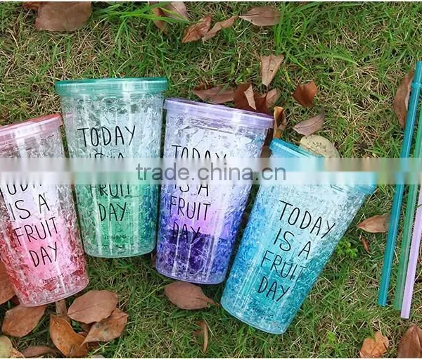 Beautiful Double Wall Plastic Drinking Mug With Straw Summer Ice Cup photo-6