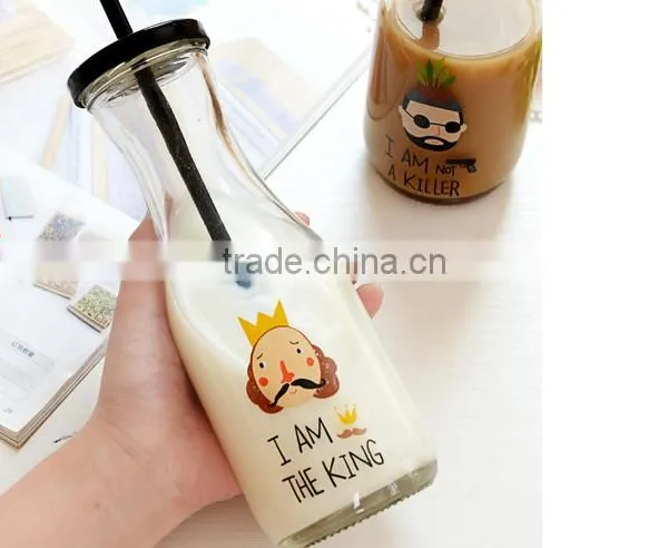 500ml Bulk Glass Milk Bottle Manufacturer With Metal Cap and Plastic Straw photo-4