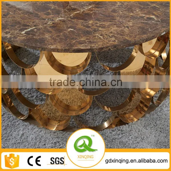 C396 Living Room Rose Gold Furniture Marble Top Coffee Table photo-3