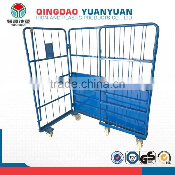 4 Wheels 3 Sided Logistics Container Pallet Flexible Roll Cage Folding Hand Trolley photo-2