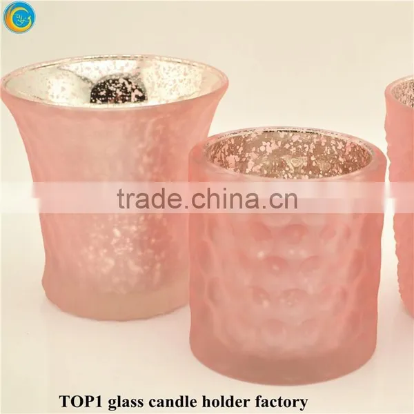 Candle Holder Craft Embossed Design Wonderful Fuchsia Pink Vintage Glass Candle Holder photo-4