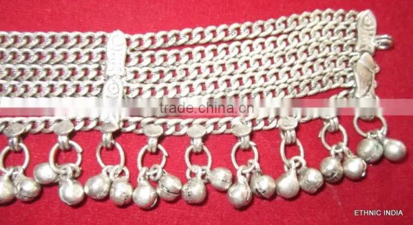 SILVER Tone Chain Bells GHUNGROO ANKLET PAYAL Foot Bracelet Pair photo-3