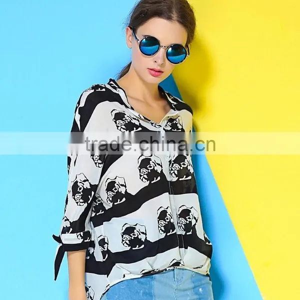 2015 HOYUGO Latest Printed Blouse Designs, Model Loose Blouse, Lao Silk Blouse Wholesale Manufacturer in China. photo-4