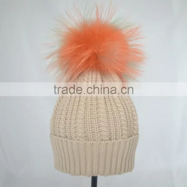 Myfur Random Color Raccoon Fur Pompom Knit Beanie Hat Wholesale photo-3