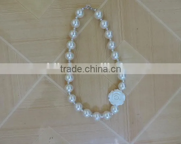 Wholesale Baby Girl Necklace Pink White Pearl Necklace Boutique Holiday Necklace photo-4