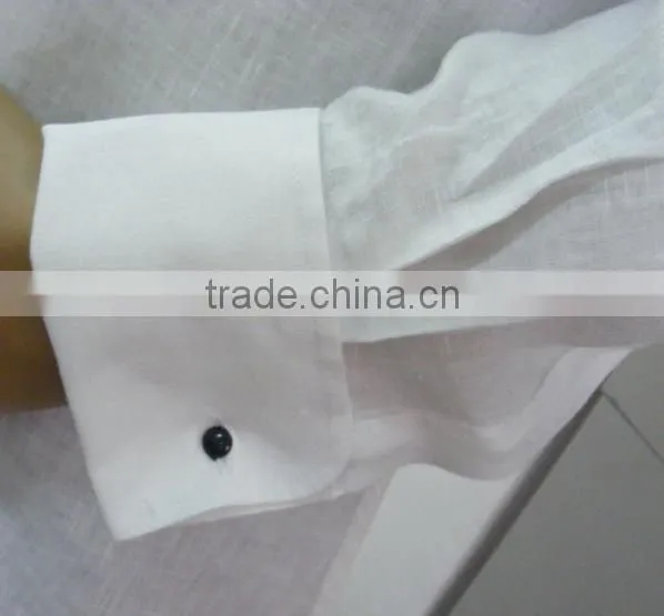 Men's White Linen Shirt With Chinese Collar/Mandarin Collar and French Cuff photo-2