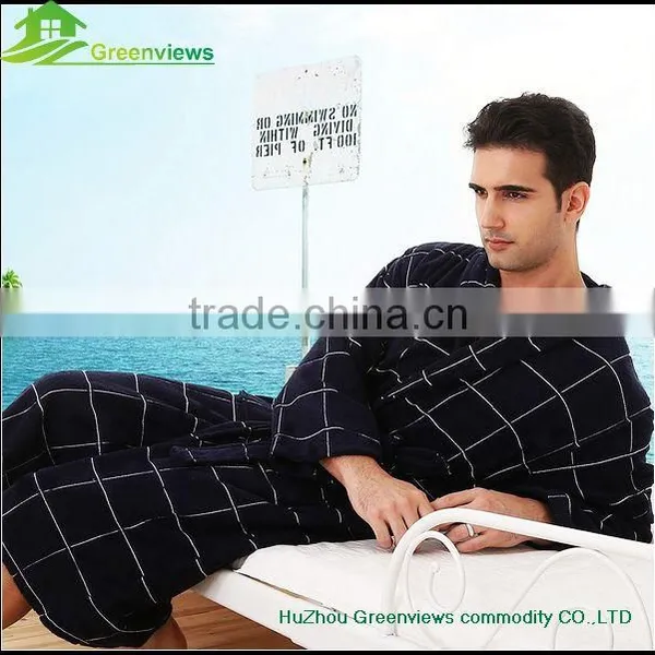 Men Cotton Bathrobe Plaid White and Black Cheap Cotton Men Bathroom Robes photo-3