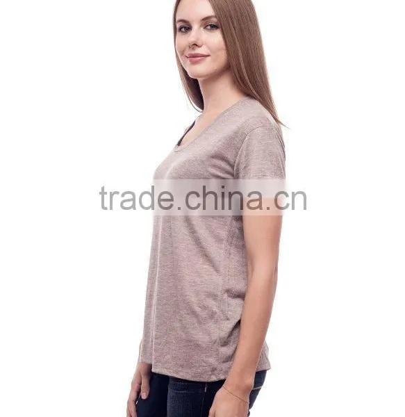 Wholesale Fashion Womens Lastest Design T-Shirt,Custom Casual Pure Color Plain T-shirt For Women photo-3