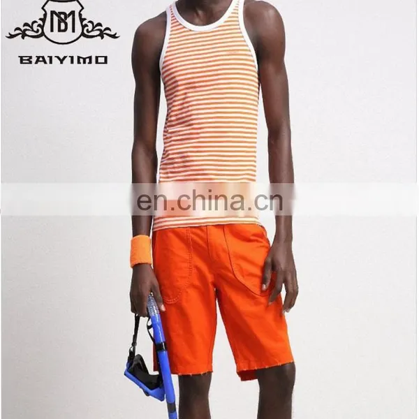 Custom Men 100% Cotton Striped Stringer Tank Top