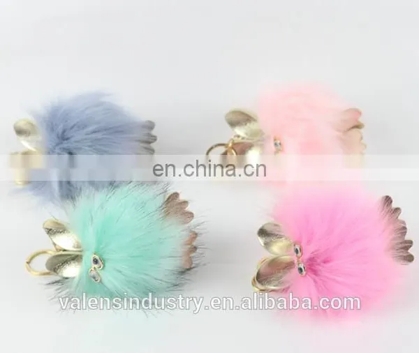 Hot Sales Wholesale Fluffy Faux Fox Fur Pom Poms Keychain Bird Shape Pom Pom Ball Pendant for Woman Cellphone/handbag/hats/Car photo-5