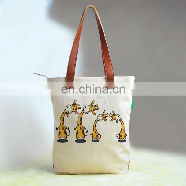 1 Pcs Custom Printed 16oz Cotton Canvas Tote Bag Lether Handles photo-2