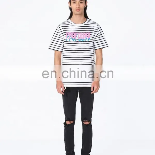 DiZNEW Design Your Own Oversize Mercerized Cotton Short Sleeve Striped t Shirt photo-3