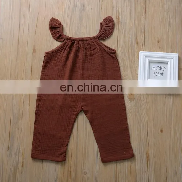 Wholesale Baby Girl Clothes Romper Summer Sleeveless Linen Ruffle Baby Romper Onesie photo-4
