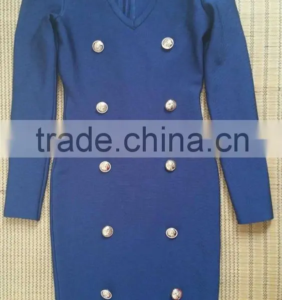 Summer Dress 2016 New Fashion Women Navy Long Sleeve V Neck Evening Bandage Dress Bandage Bodycon Women Wearing photo-4