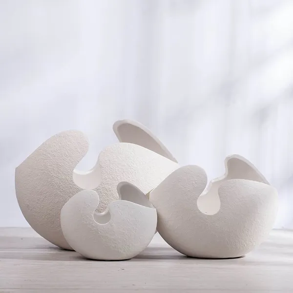 Nordic Modern Elegant Style White Eggshell Creative Ceramic Flower Vase Decoration For Home Table photo-3
