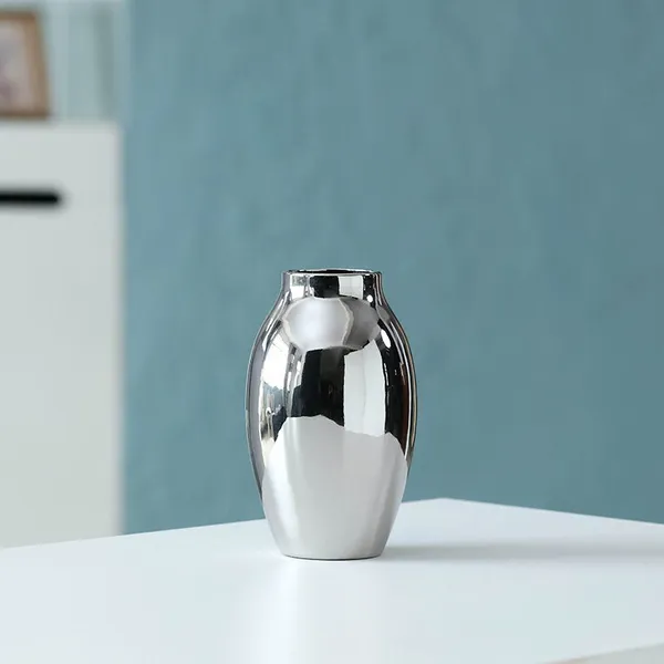 Chinese Jingdezhen Electroplate Silver Hand Made Ceramic Vase For Office Decor photo-3