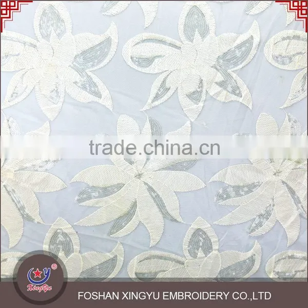 Hot Sale 2016 New Purple and White Qmilch Polyester Lace Net Embroidery Sequin Fabric Design Quality Choice photo-2