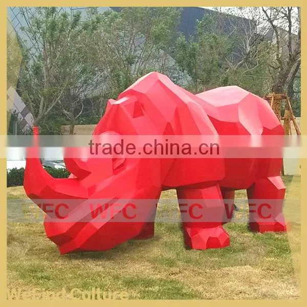 Stainless Steel Sculpture Animal Red Rhinoceros Statue