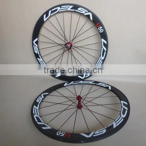 UDELSA U50 Chinese Carbon Tubular Wheels for Road Bike Super Light Weight Red Hubs photo-3