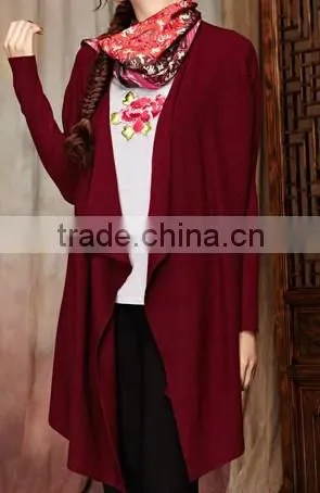 Fashion Lady Long Sleeves Red New Ethnic Long Style Knitted Cardigan Poncho