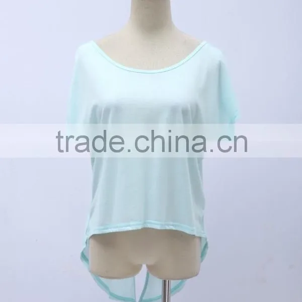 Women's Sexy Back Deep V-neck T-shirt Irregularity Cheap Short Sleeve Blue t Shirt