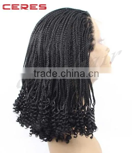 Afro Black Half Braid and Half Curly Long Synthetic Lace Front Braided Wig Braided Headband Wig Quality Choice