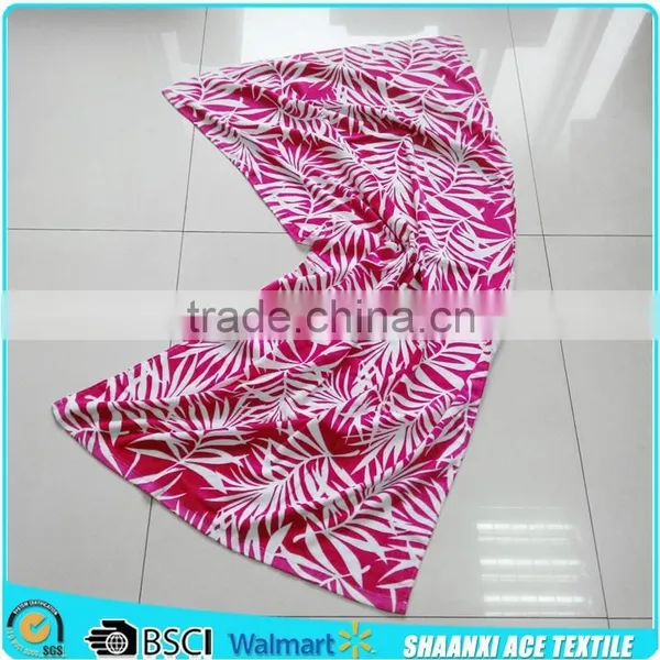 100% Cotton Hot Pink Full Screen Leaf Printing Beach Towel Printed Seaside Play Beach Towel