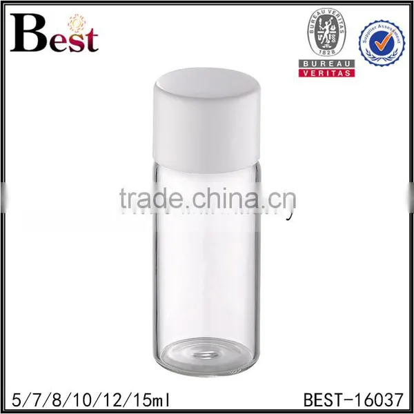 5 / 7 / 8 / 10 /12ml Insert, Plug Sealing Type Clear Tube Glass Bottle With White Plastic Cap photo-3