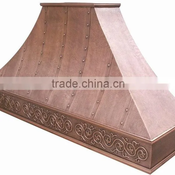 Island Mounted Large Kitchen Hood in Copper