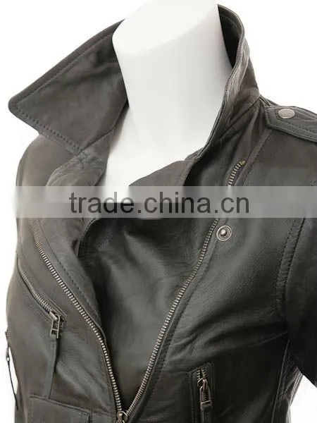 Women Leather Jackets With Flap Collar photo-2