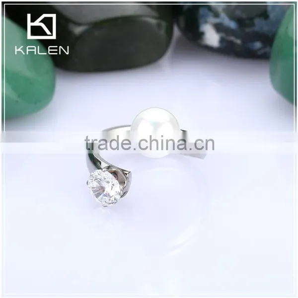 Cheap Hot Sale Low Price Girls Rhinestone and Pearl Stainless Steel Rings From China photo-2