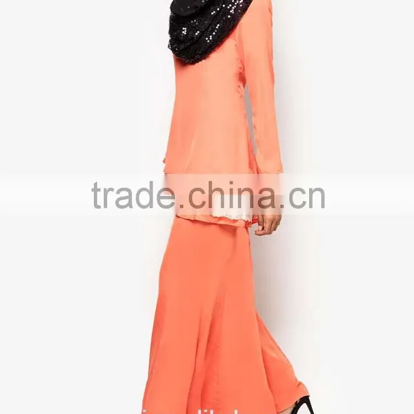 Orange Color Dress With Black Sequined Scarf Muslim Dress photo-3
