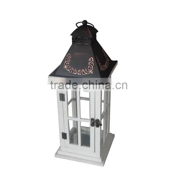 Handmade Wooden White Metal Lantern photo-2