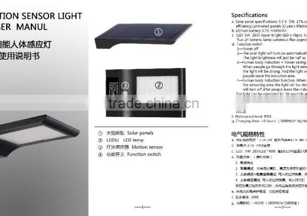 Black Shell 36SMD 2835 Waterproof Led Solar Lamp 4w Motion Sensor Light photo-3